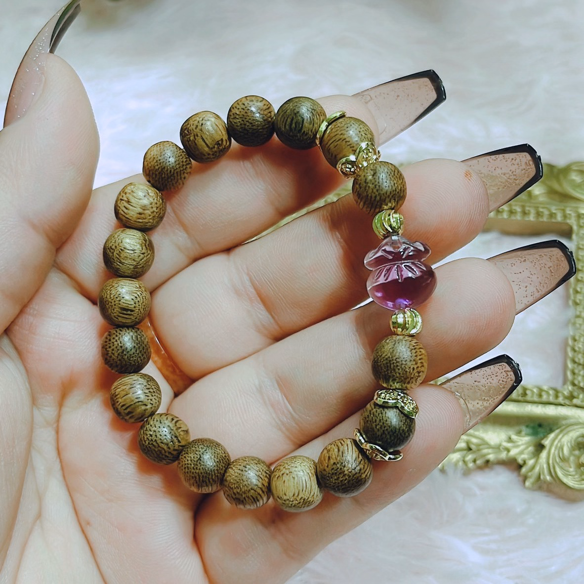 Vòng Tay Trầm Hương Tốc Phối Túi Tiền Thạch Anh Tím Thiên Nhiên - Thắng Giang - Ảnh 5