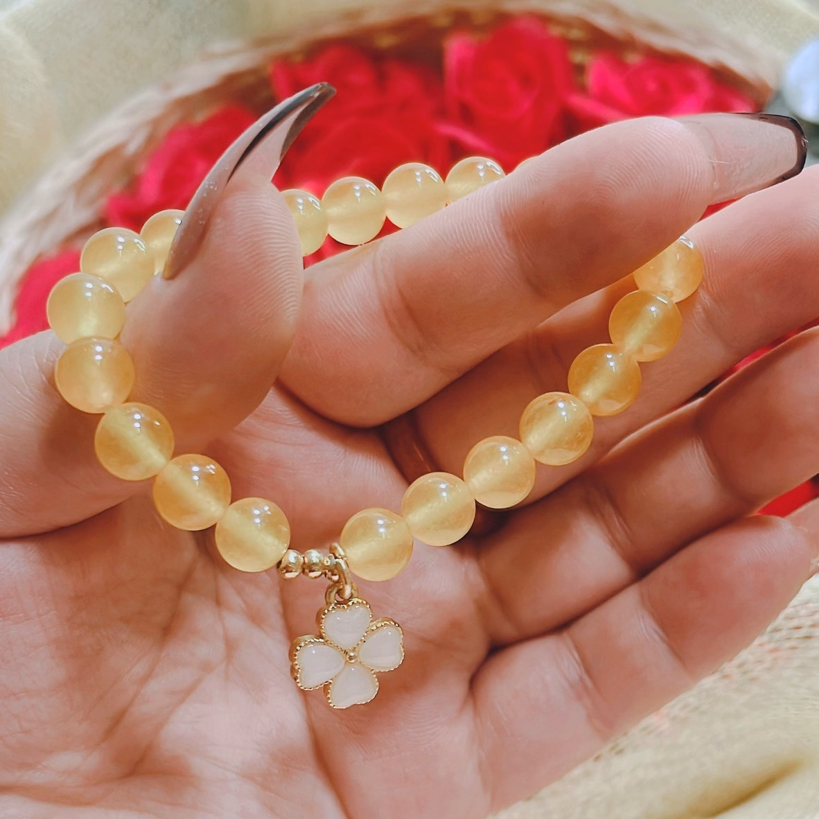 Vòng Tay Cỏ Bốn Lá Mã Não Vàng - Thắng Giang - Ảnh 2