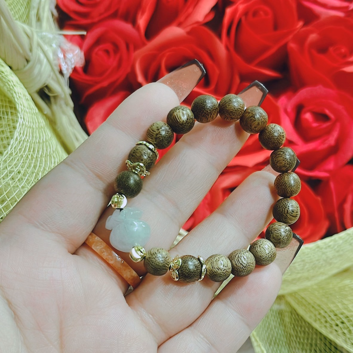 Vòng Tay Trầm Hương Tốc Phối Túi Tiền Cẩm Thạch Trắng Thiên Nhiên - Thắng Giang - Ảnh 2