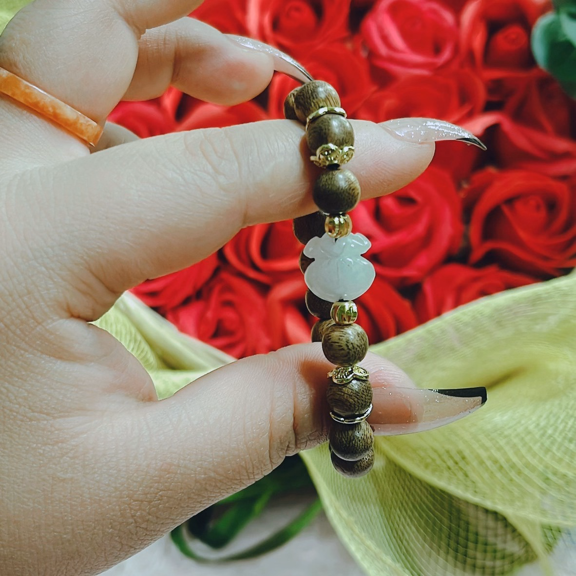 Vòng Tay Trầm Hương Tốc Phối Túi Tiền Cẩm Thạch Trắng Thiên Nhiên - Thắng Giang - Ảnh 4