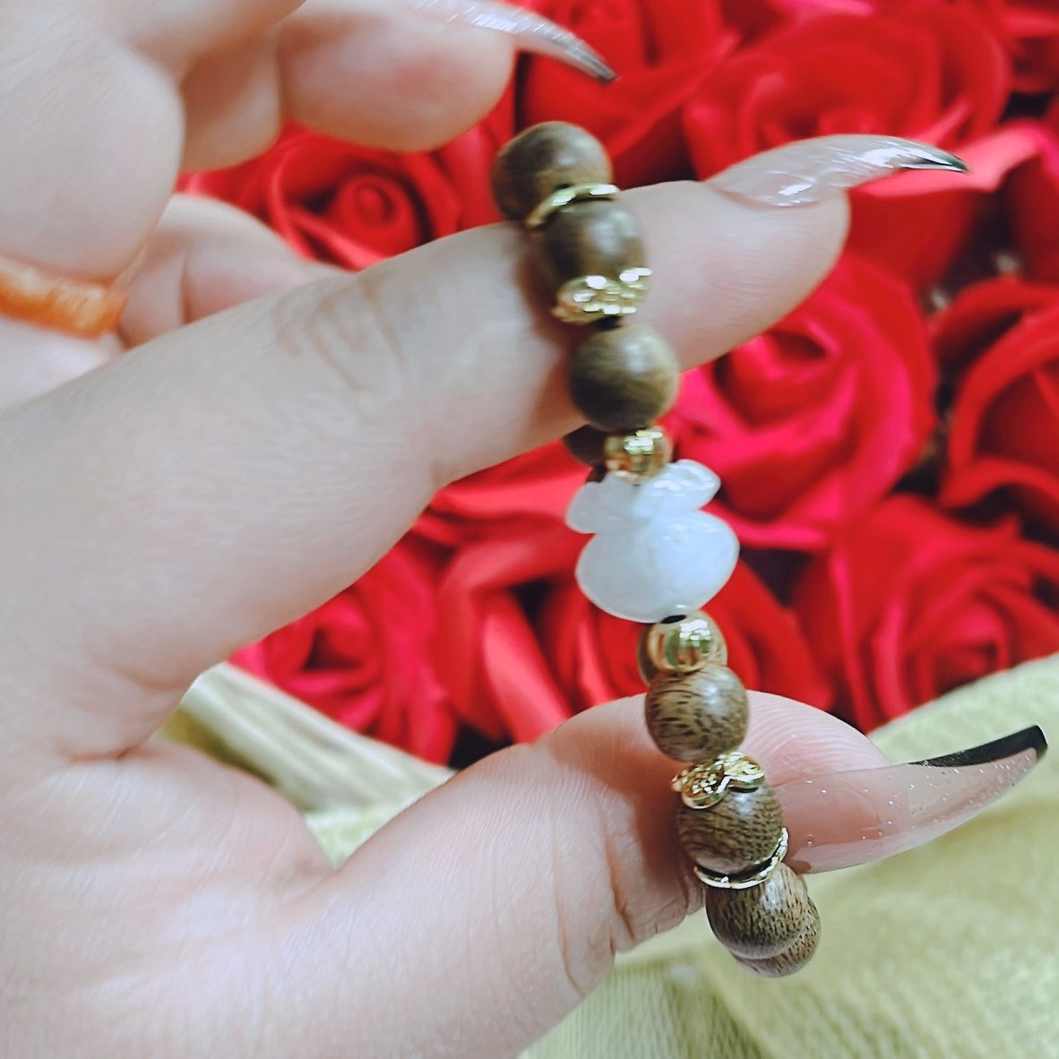 Vòng Tay Trầm Hương Tốc Phối Túi Tiền Cẩm Thạch Trắng Thiên Nhiên - Thắng Giang - Ảnh 5