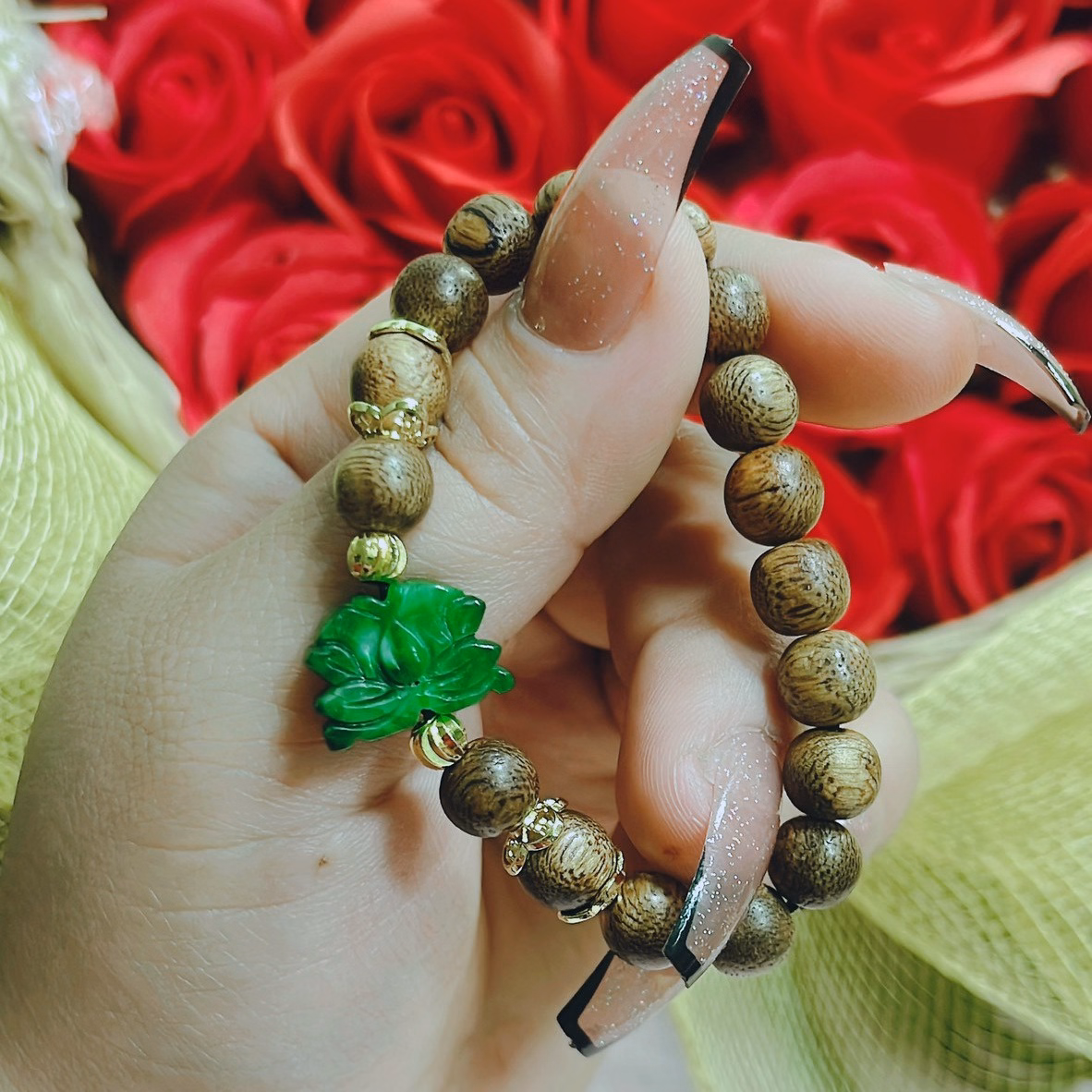 Vòng Tay Trầm Hương Tốc Phối Sen Ngọc Cẩm Thạch Sơn Thủy Thiên Nhiên - Thắng Giang - Ảnh 2