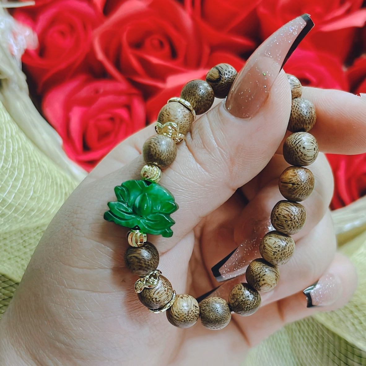 Vòng Tay Trầm Hương Tốc Phối Sen Ngọc Cẩm Thạch Sơn Thủy Thiên Nhiên - Thắng Giang - Ảnh 3