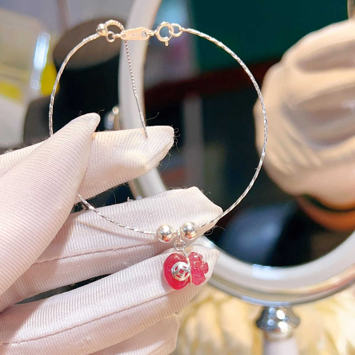 Lắc Tay Bạc Ta Chuẩn Phối Túi Tiền Ruby Thiên Nhiên - Thắng Giang