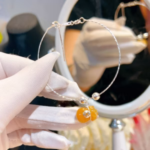 Lắc Tay Bạc Ta Chuẩn Phối Túi Tiền Thạch Anh Tóc Vàng Thiên Nhiên - Thắng Giang