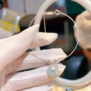 Lắc Tay Bạc Ta Chuẩn Phối Túi Tiền Đá Aquamarine Thiên Nhiên - Thắng Giang