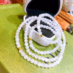 Vòng Tay Thạch Anh Trắng 108 Hạt Thiên Nhiên Mix Bi Bạc Ta Xi Vàng - Thắng Giang