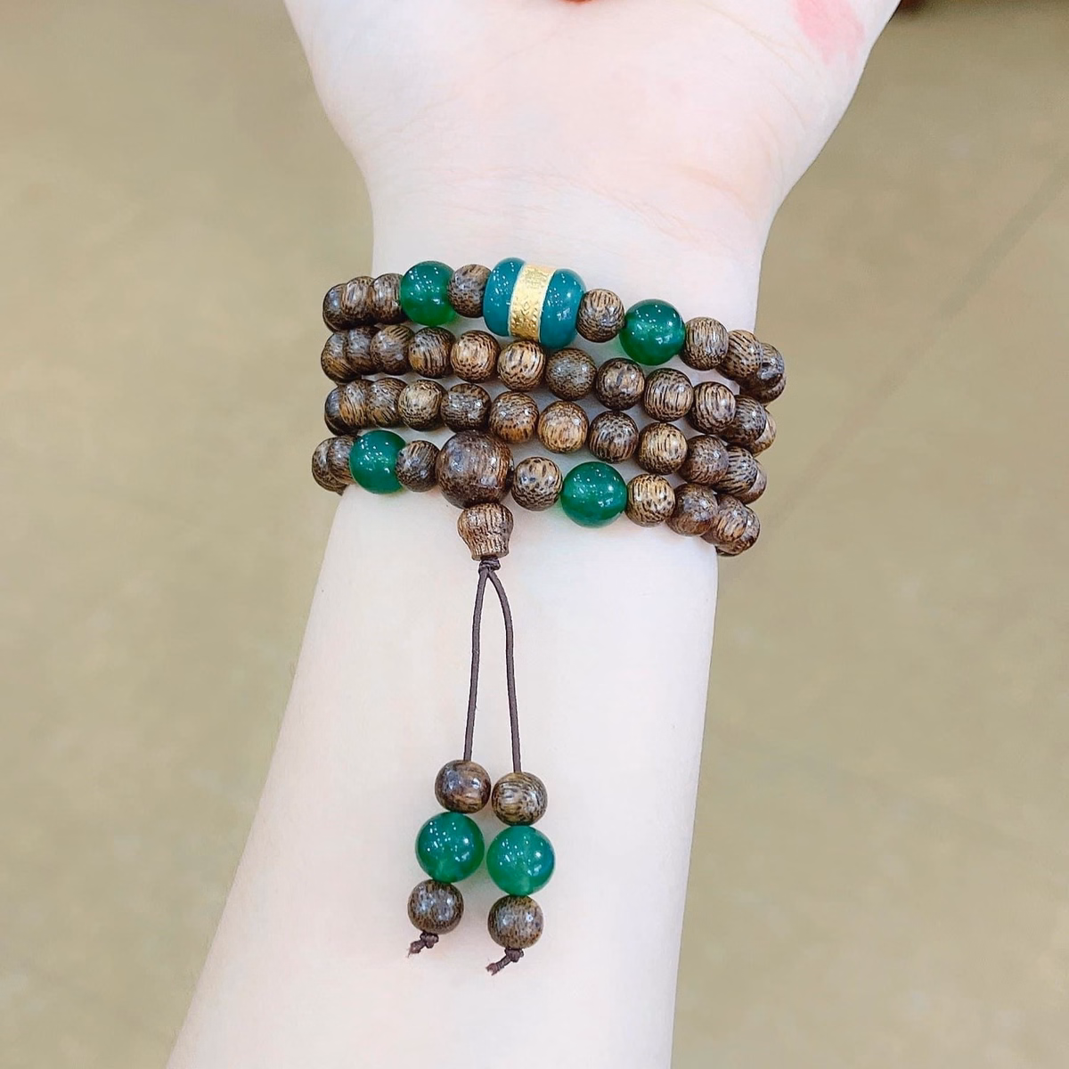 Vòng Tay Trầm Hương Tốc Thiên Nhiên 108 Hạt Phối Lu Thống Giác Vàng 24Kara - Thắng Giang - Ảnh 5