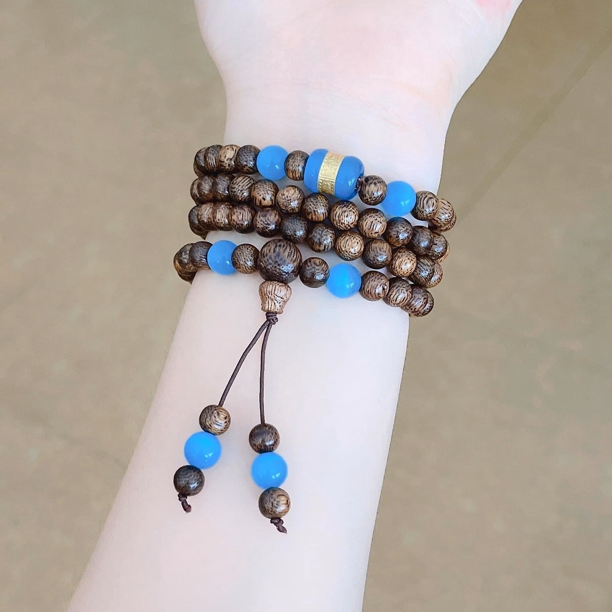 Vòng Tay Trầm Hương Tốc Thiên Nhiên 108 Hạt Phối Lu Thống Giác Vàng 24Kara - Thắng Giang - Ảnh 6