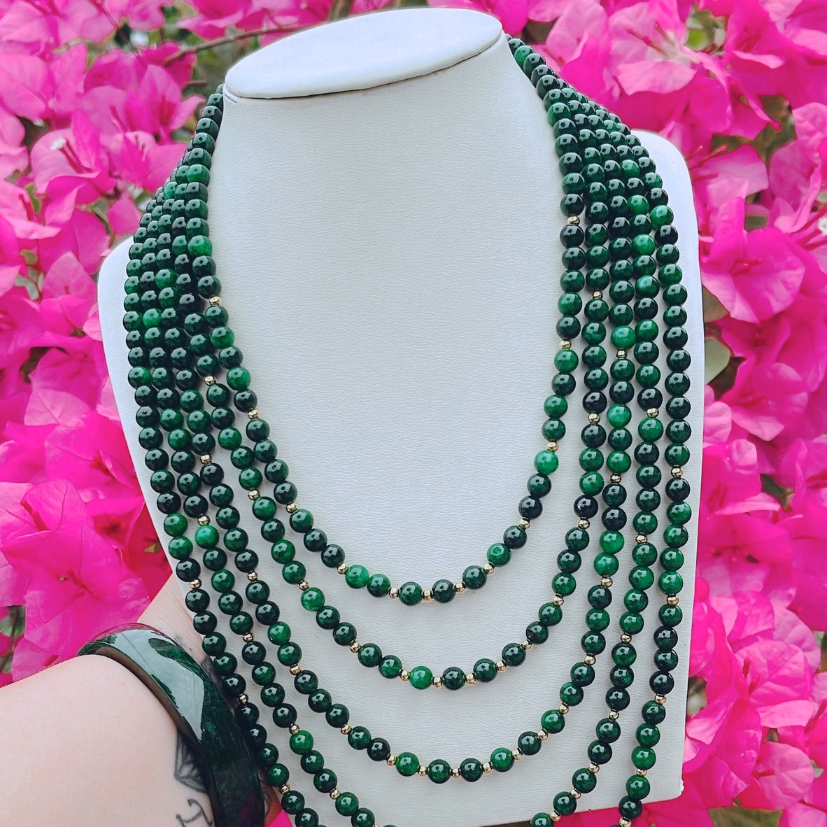 Chuỗi Vòng Cổ Ngọc Cẩm Thạch Hầu Dâng Năm Tầng - Thắng Giang - Ảnh 4