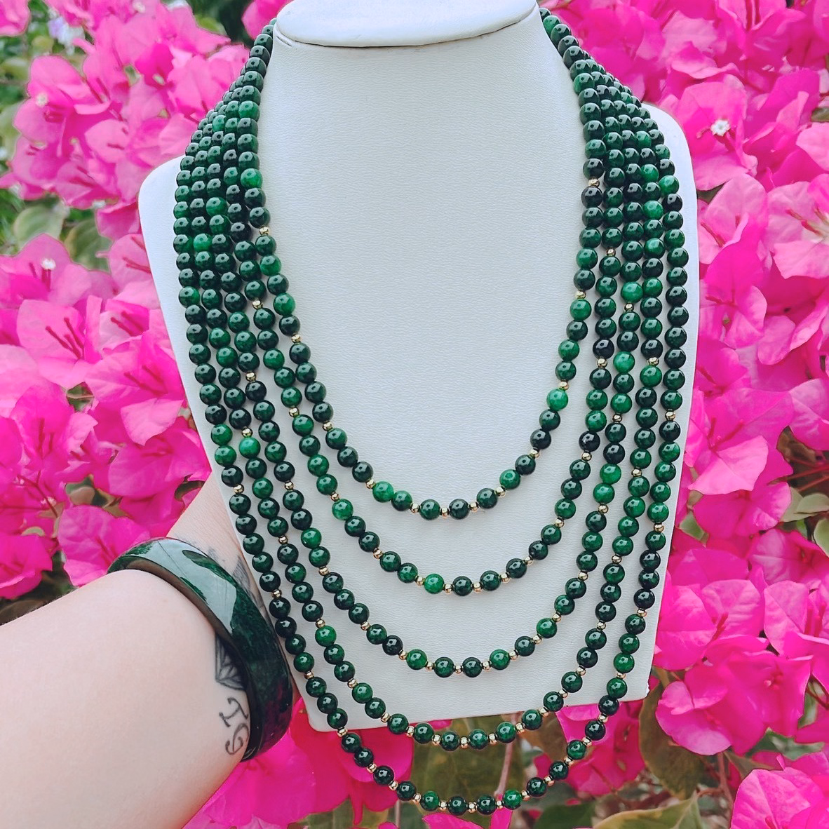 Chuỗi Vòng Cổ Ngọc Cẩm Thạch Hầu Dâng Năm Tầng - Thắng Giang