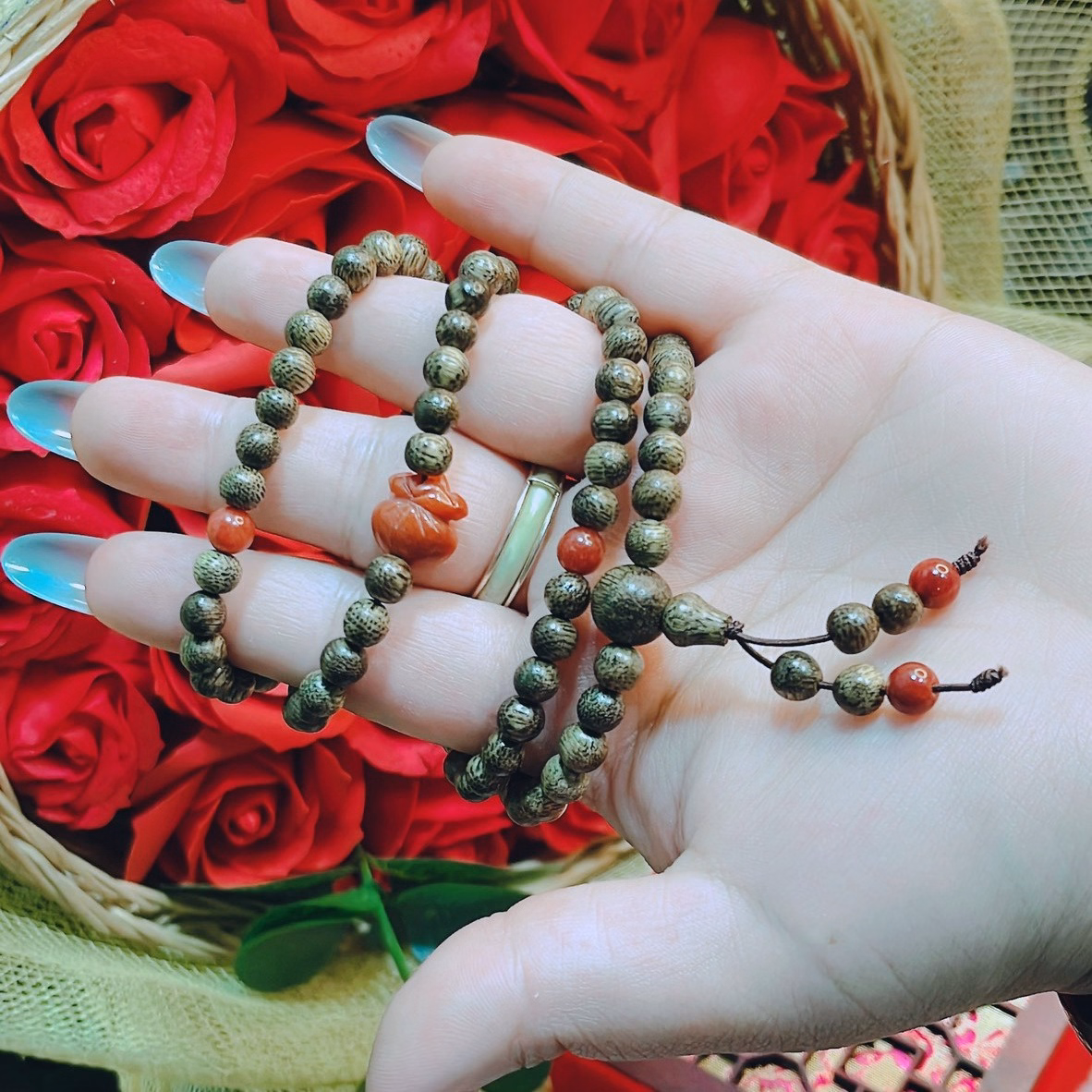 Vòng Tay Trầm Hương Tốc Phối Túi Tiền Ngọc Cẩm Thạch Huyết Thiên Nhiên - Thắng Giang - Ảnh 3