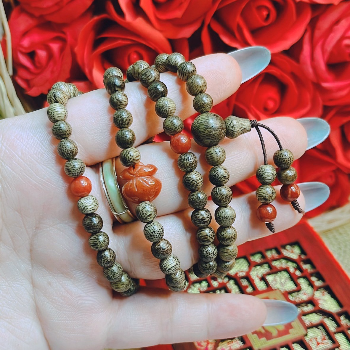 Vòng Tay Trầm Hương Tốc Phối Túi Tiền Ngọc Cẩm Thạch Huyết Thiên Nhiên - Thắng Giang - Ảnh 5