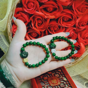 Vòng Tay Hồ Ly Ngọc Cẩm Thạch Sơn Thủy Thiên Nhiên Phối Hoa Sen Bạc Ta - Thắng Giang