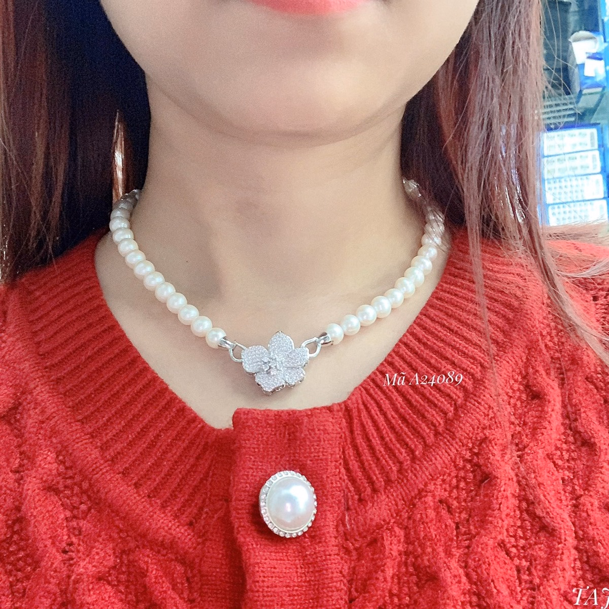 Vòng Cổ Ngọc Trai Nuôi Nước Ngọt Thiên Nhiên Khóa Hoa Cao Cấp Tặng Kèm Hộp Đựng - Thắng Giang - Ảnh 2