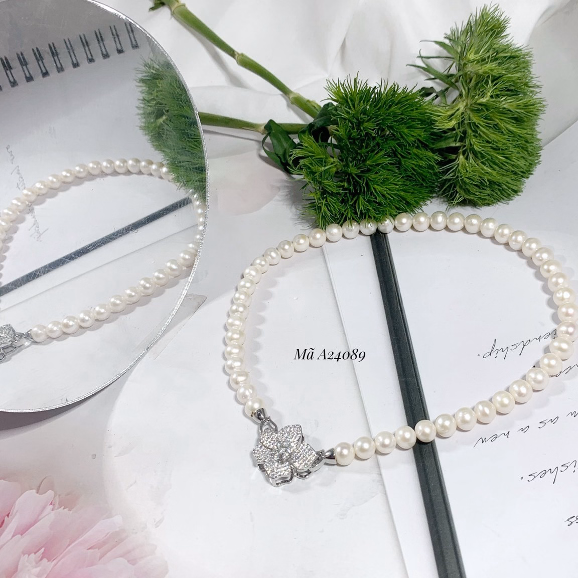 Vòng Cổ Ngọc Trai Nuôi Nước Ngọt Thiên Nhiên Khóa Hoa Cao Cấp Tặng Kèm Hộp Đựng - Thắng Giang