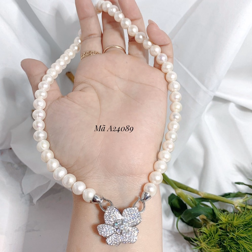 Vòng Cổ Ngọc Trai Nuôi Nước Ngọt Thiên Nhiên Khóa Hoa Cao Cấp Tặng Kèm Hộp Đựng - Thắng Giang - Ảnh 3