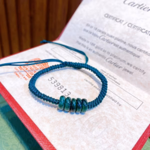 Vòng Tay Ngũ Điếu Ngọc Cẩm Thạch Sơn Thủy Tết Dây Chỉ Xanh - Thắng Giang