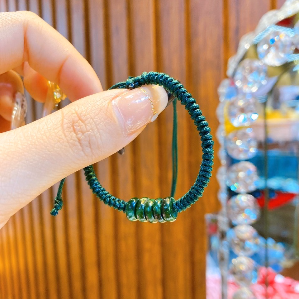 Vòng Tay Ngũ Điếu Ngọc Cẩm Thạch Sơn Thủy Tết Dây Chỉ Xanh - Thắng Giang - Ảnh 2