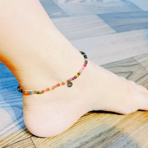 Lắc Chân Đá Tourmaline Thiên Nhiên Phối Charm Vàng Tây 10 Kara Có Thẻ Hóa Đơn - Thắng Giang