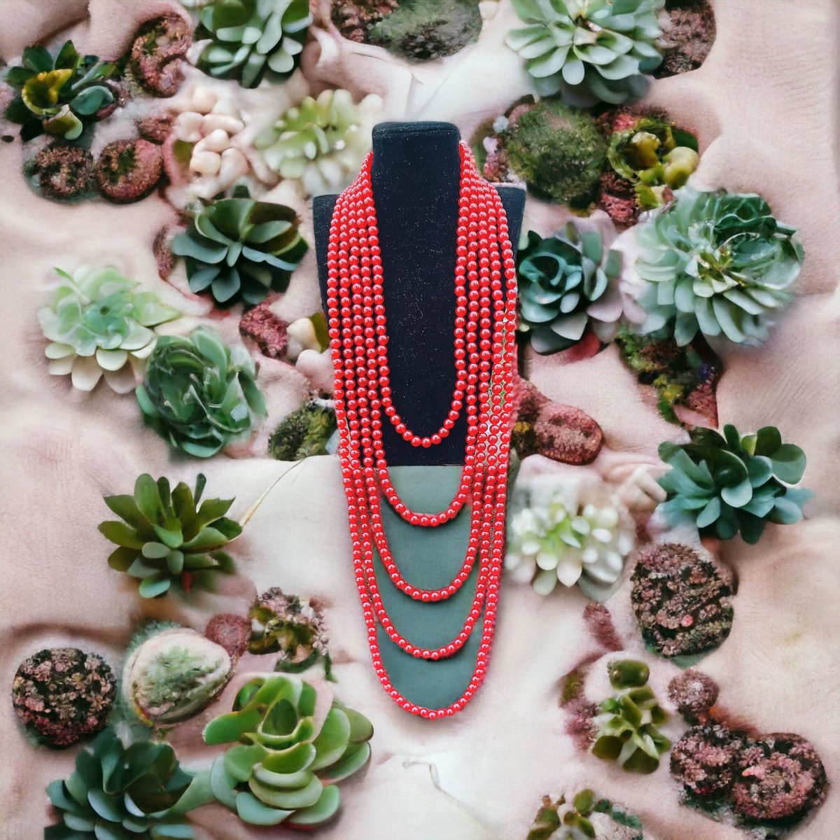 Chuỗi Vòng Cổ Năm Tầng Mã Não Đỏ Dáng Dài Hầu Dâng - Thắng Giang - Ảnh 4