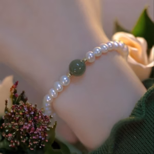 Vòng Tay Ngọc Trai Phối Ngọc Bích Thiên Nhiên Bi Bạc Xi Vàng - Thắng Giang