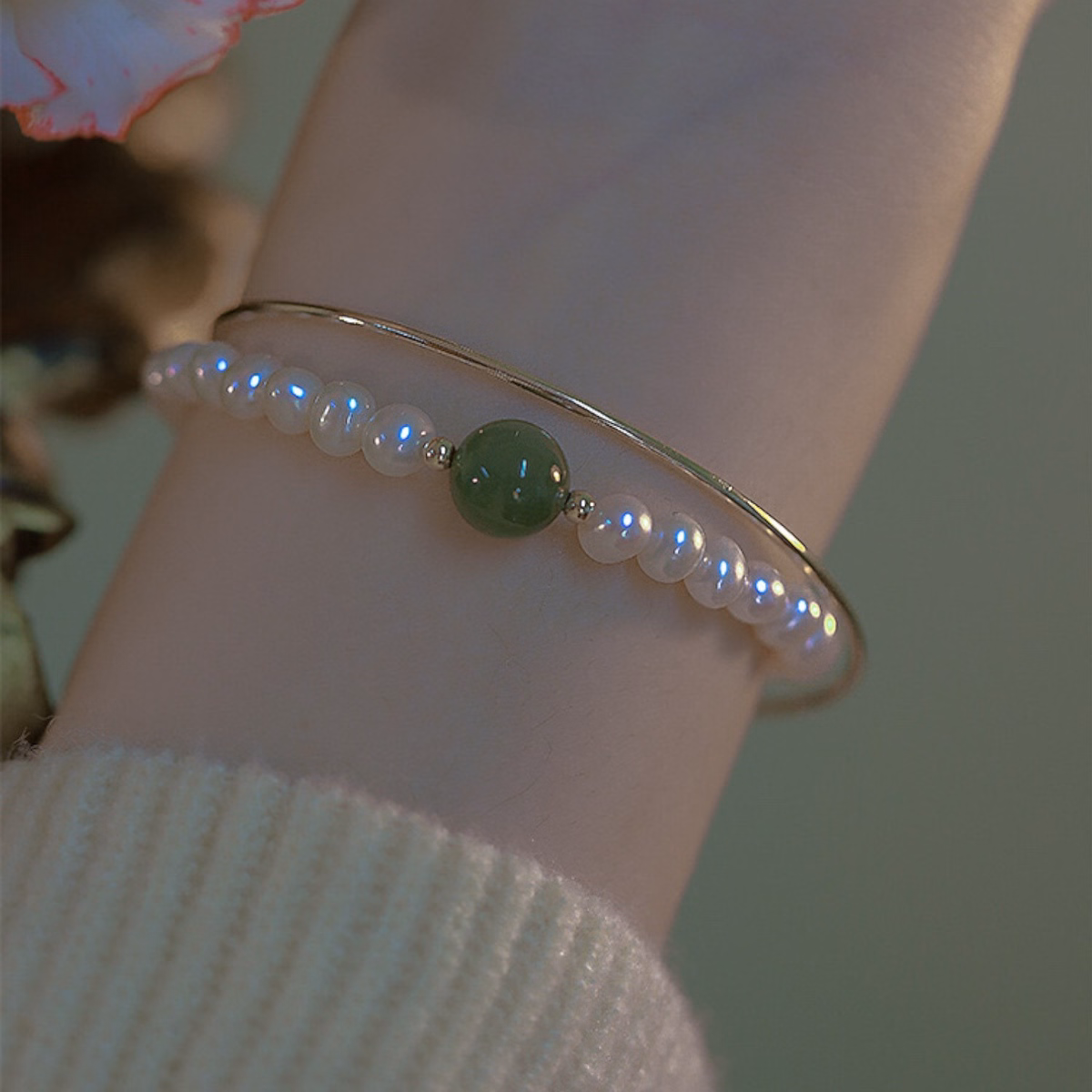 Vòng Tay Ngọc Trai Phối Ngọc Bích Thiên Nhiên Bi Bạc Xi Vàng - Thắng Giang - Ảnh 3