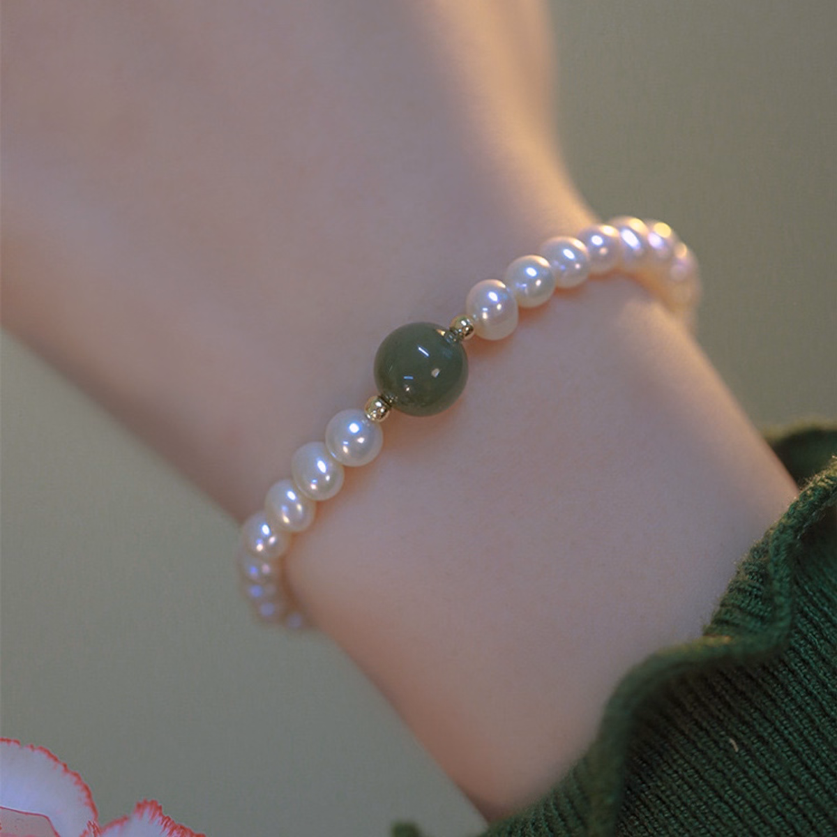 Vòng Tay Ngọc Trai Phối Ngọc Bích Thiên Nhiên Bi Bạc Xi Vàng - Thắng Giang - Ảnh 4