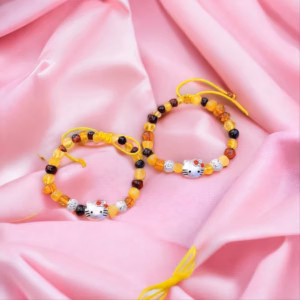 Vòng Tay Hổ Phách Thiên Nhiên Mix Mèo Kitty Bạc Ta Dành Cho Bé - Thắng Giang