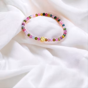 Vòng Tay Đá Tourmaline Thiên Nhiên Phối Charm Cỏ Bốn Lá Có Thẻ Hóa Đơn - Thắng Giang