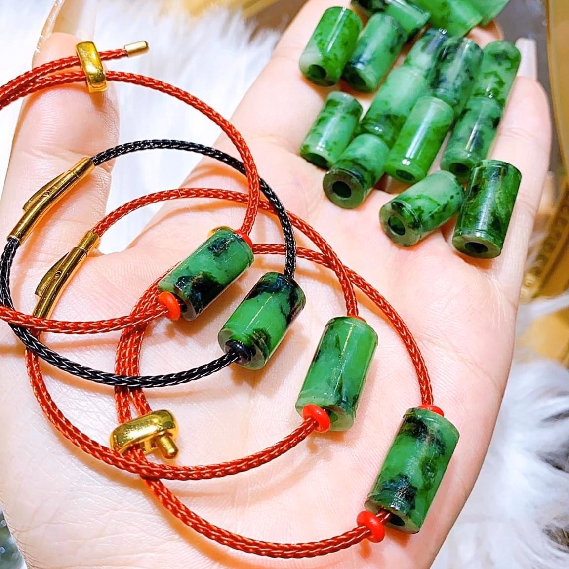 Vòng Tay Lu Thống Ngọc Cẩm Thạch Thiên Nhiên - Trợ Hành Thông - Freesize - Thắng Giang