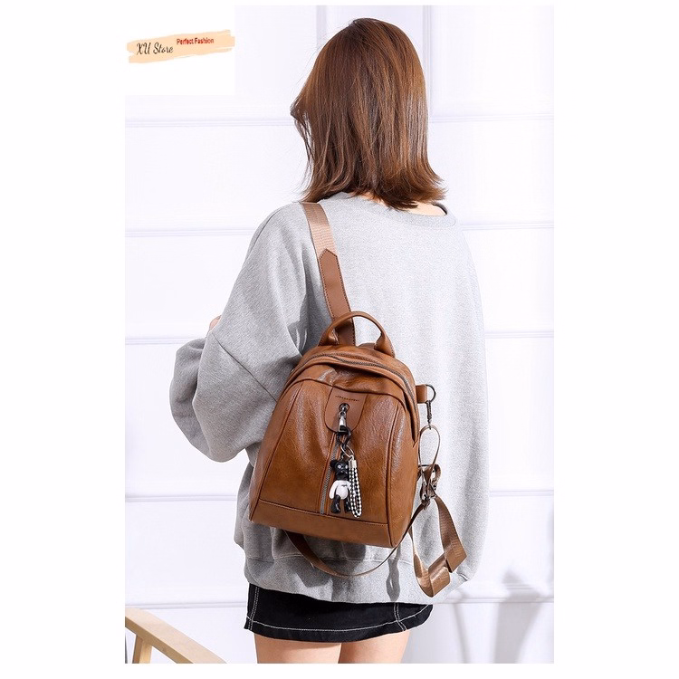 Balo Da Mềm Tặng Kèm Gấu Phong Cách Hàn Quốc Wh9, W411 - Winnie House - Ảnh 5