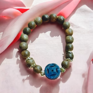 Vòng Tay Trầm Hương Tốc Phối Xu Kim Tiền Đá Lapiz Thiên Thanh Thiên Nhiên - Thắng Giang