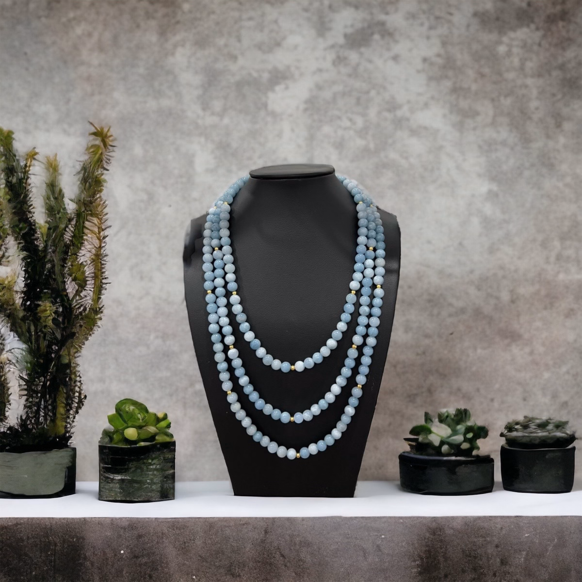 Chuỗi Vòng Cổ Đá Thạch Anh Màu Aquamarine Ba Tầng Hầu Dâng - Thắng Giang - Ảnh 2