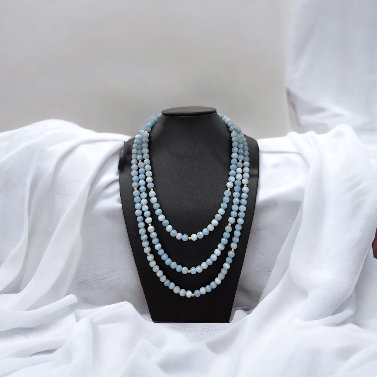 Chuỗi Vòng Cổ Đá Thạch Anh Màu Aquamarine Ba Tầng Hầu Dâng - Thắng Giang - Ảnh 3