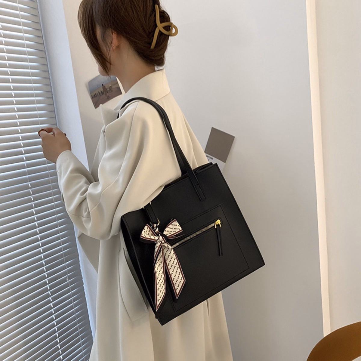 Túi Tote Da Trơn Cao Cấp Đeo Vai Nữ Hàn Quốc Vintage Đẹp Thắt Nơ Kèm Ví Nhỏ Xinh Xắn T088 - Trùm Sỉ Vn - Ảnh 2