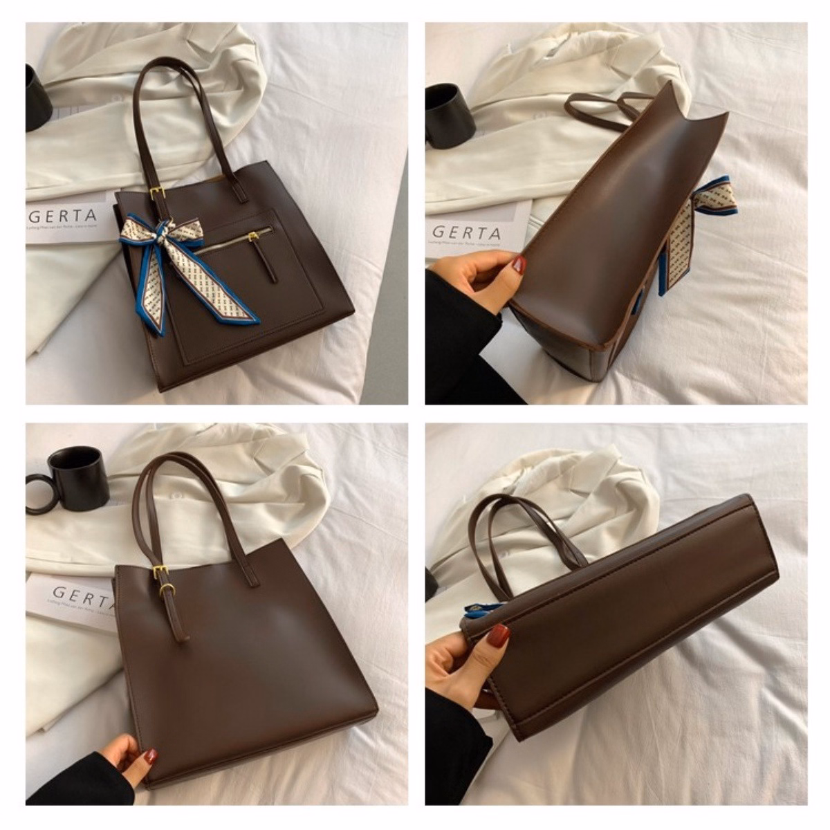 Túi Tote Da Trơn Cao Cấp Đeo Vai Nữ Hàn Quốc Vintage Đẹp Thắt Nơ Kèm Ví Nhỏ Xinh Xắn T088 - Trùm Sỉ Vn - Ảnh 9