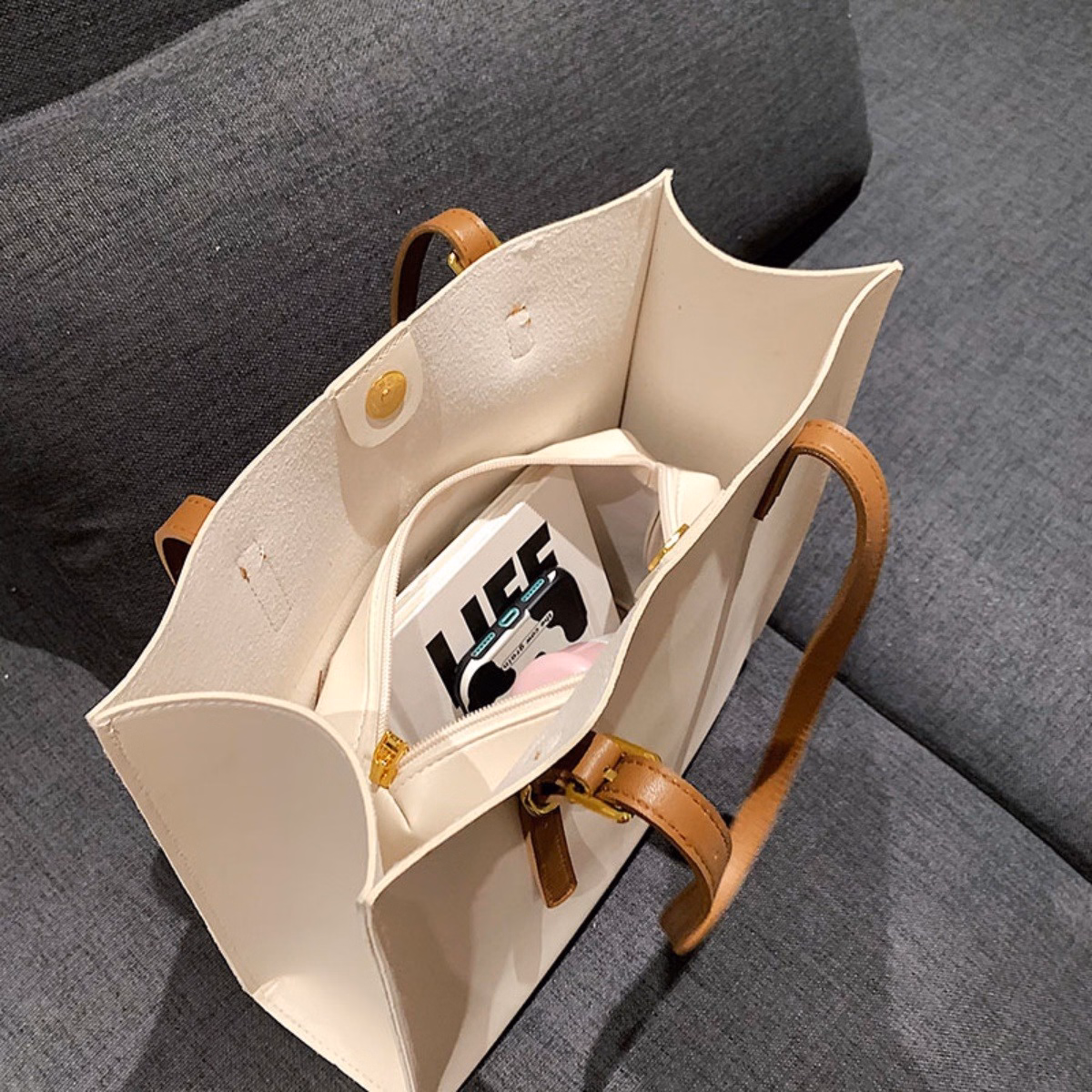 Túi Tote Da Trơn Cao Cấp Đeo Vai Nữ Hàn Quốc Vintage Đẹp Thắt Nơ Kèm Ví Nhỏ Xinh Xắn T088 - Trùm Sỉ Vn - Ảnh 8