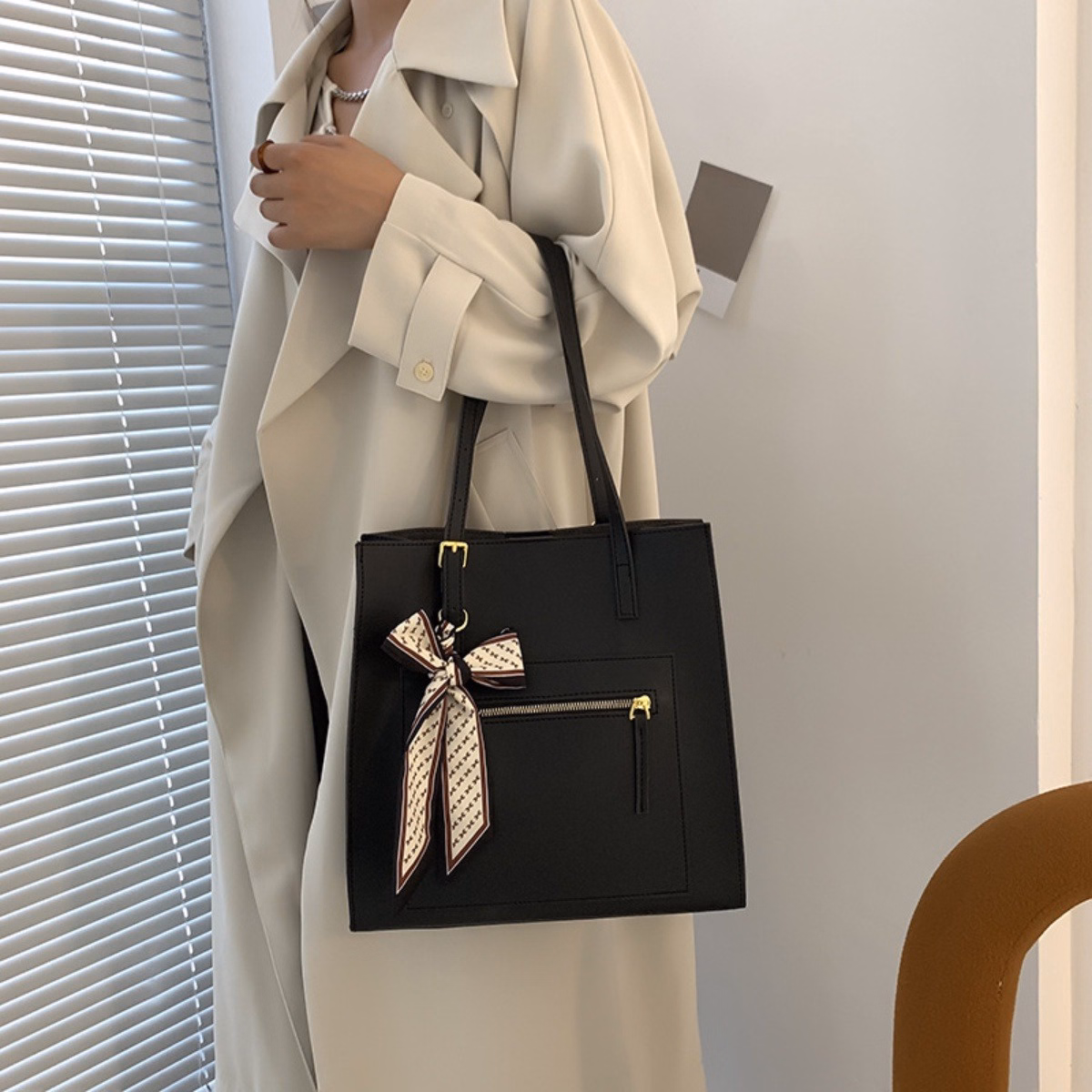 Túi Tote Da Trơn Cao Cấp Đeo Vai Nữ Hàn Quốc Vintage Đẹp Thắt Nơ Kèm Ví Nhỏ Xinh Xắn T088 - Trùm Sỉ Vn - Ảnh 3