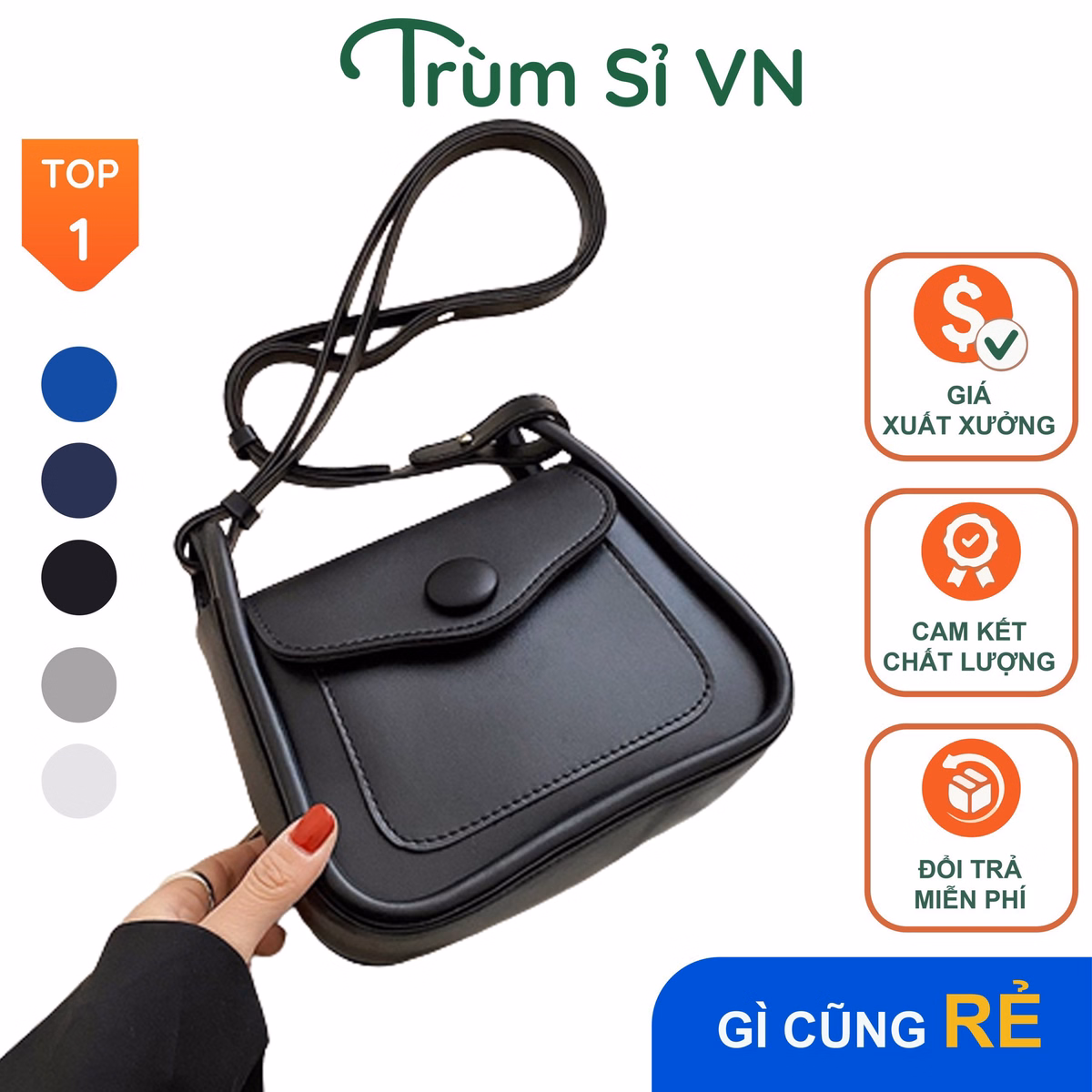 Túi Xách Nữ Đeo Chéo Cổ Điển Nút Tròn Khóa Nam Châm T038 - Trùm Sỉ Vn