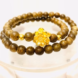 Vòng Tay Hai Tầng Trầm Hương Tốc Thiên Nhiên Phối Charm Bạc Ta Xi Vàng - Thắng Giang