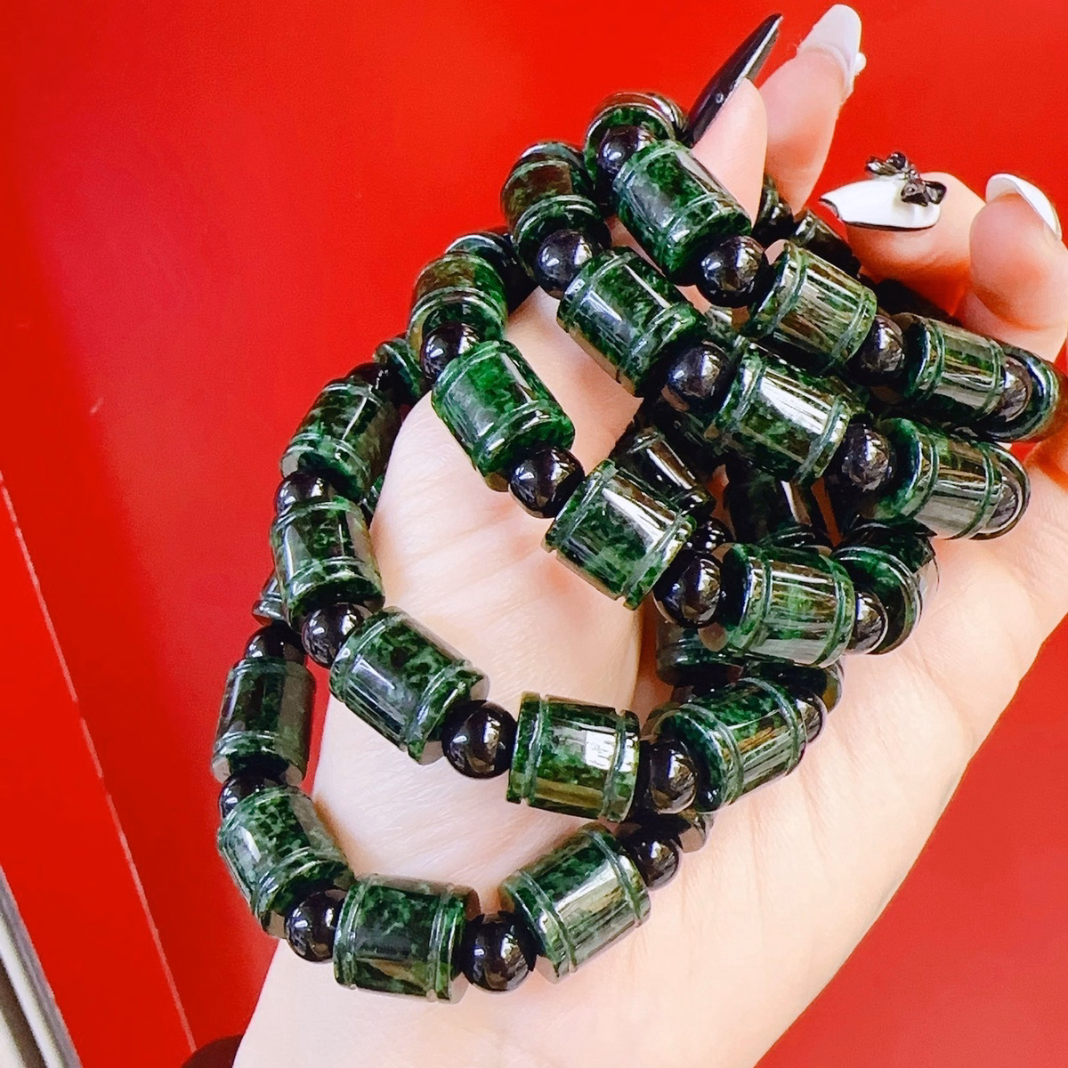 Vòng Tay Nam Lu Thống Ngọc Cẩm Thạch Đốt Trúc Phối Hạt Thạch Anh Đen - Thắng Giang - Ảnh 4