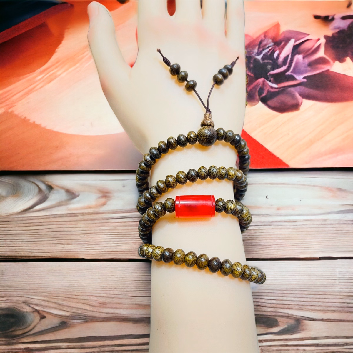 Vòng Tay Trầm Hương Tốc Hạt Dẹt Phối Lu Thống Ngọc Cẩm Thạch Huyết Thiên Nhiên - Thắng Giang - Ảnh 3