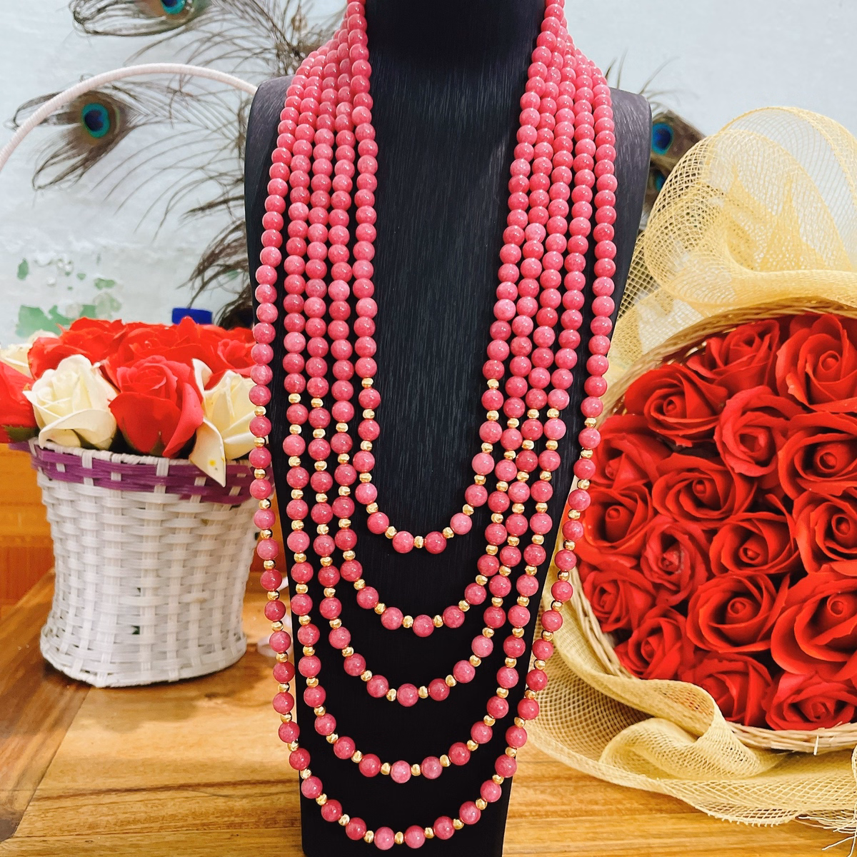 Chuỗi Vòng Cổ Hầu Dâng Thạch Anh Hồng Dáng Dài Đính Hạt Bi Phay - Thắng Giang - Ảnh 3