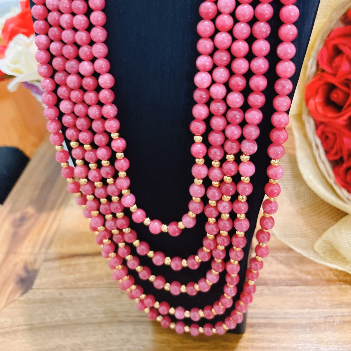 Chuỗi Vòng Cổ Hầu Dâng Thạch Anh Hồng Dáng Dài Đính Hạt Bi Phay - Thắng Giang - Ảnh 4