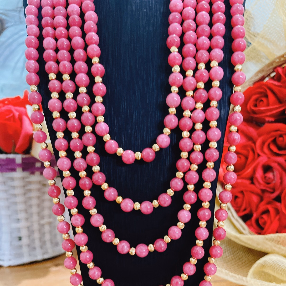 Chuỗi Vòng Cổ Hầu Dâng Thạch Anh Hồng Dáng Dài Đính Hạt Bi Phay - Thắng Giang - Ảnh 5