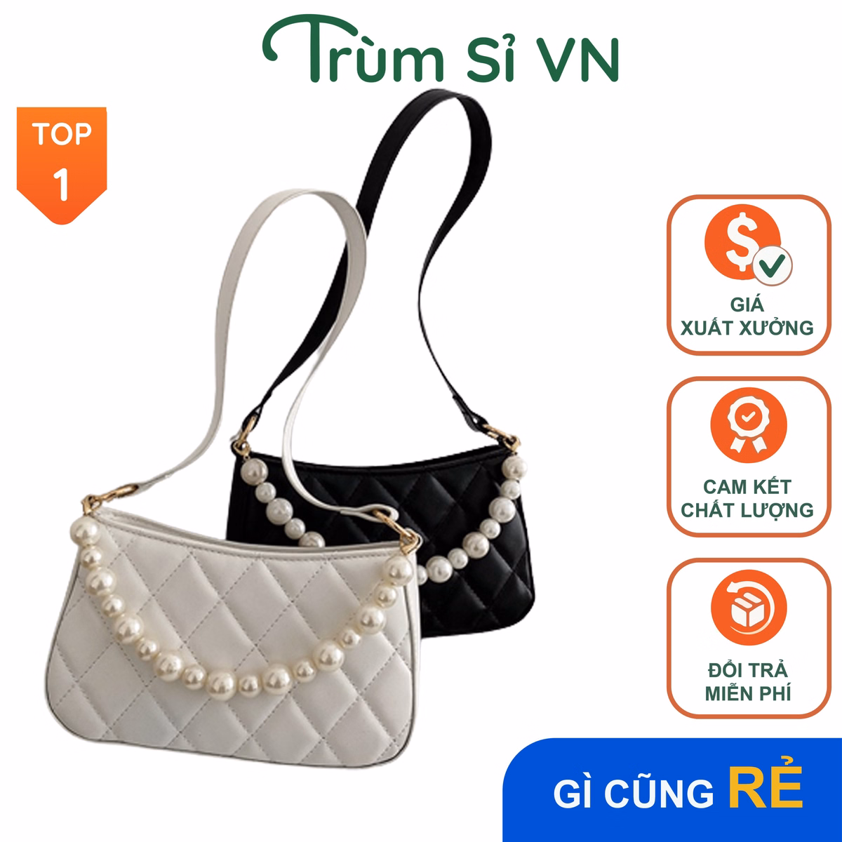 Túi Xách Nữ Đeo Vai Dây Ngọc Cao Cấp Da Lì Size 20 T004 - Trùm Sỉ Vn