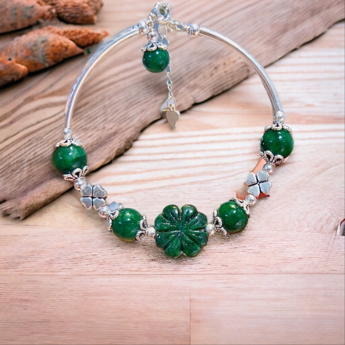 Vòng Tay Charm Bạc Ta Phối Cỏ Bốn Lá Ngọc Cẩm Thạch Sơn Thủy Thiên Nhiên - Thắng Giang - Ảnh 3