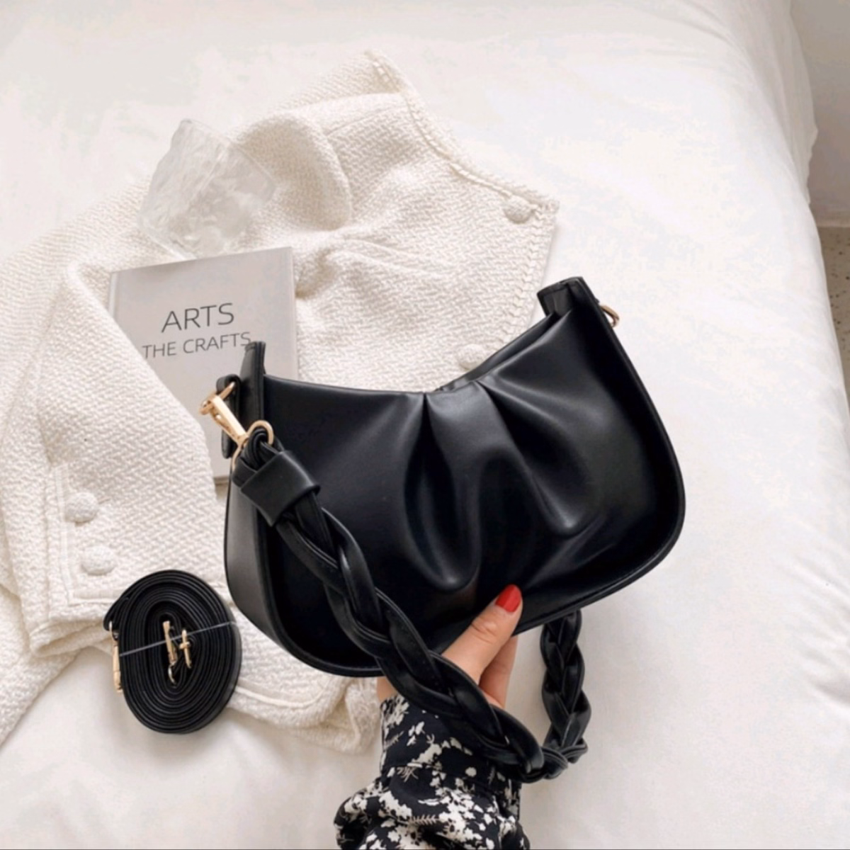 Túi Xách Nữ Đeo Chéo Xếp Ly Cao Cấp Quai Tết Da Lì Size 22 T073 - Trùm Sỉ Vn - Ảnh 5