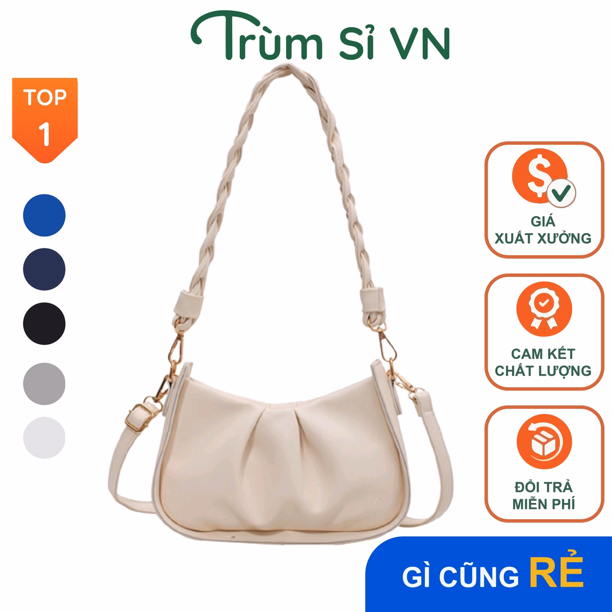 Túi Xách Nữ Đeo Chéo Xếp Ly Cao Cấp Quai Tết Da Lì Size 22 T073 - Trùm Sỉ Vn